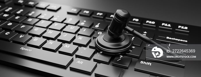 Online auction, cyber crime, law and technology. Judge gavel on black computer