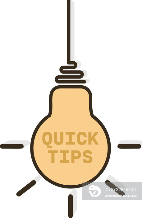 Quick tips icon badge. Top tips advice note icon. Idea bulb education tricks.