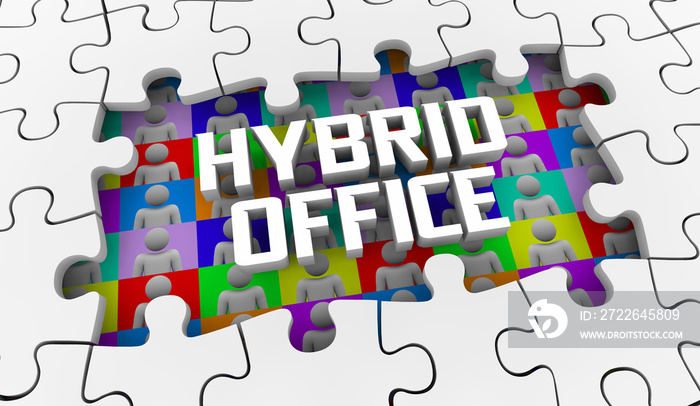 Hybrid Office Work Anywhere Anyplace New Employment Model Puzzle 3d Illustration