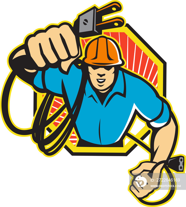 Electrician Construction Worker Retro