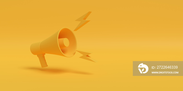 Megaphone on yellow background. 3d illustration.