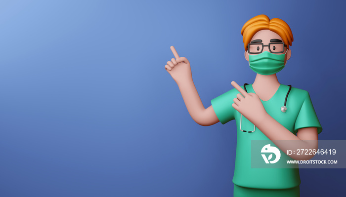 Doctor man pointing fingers, 3d rendering.