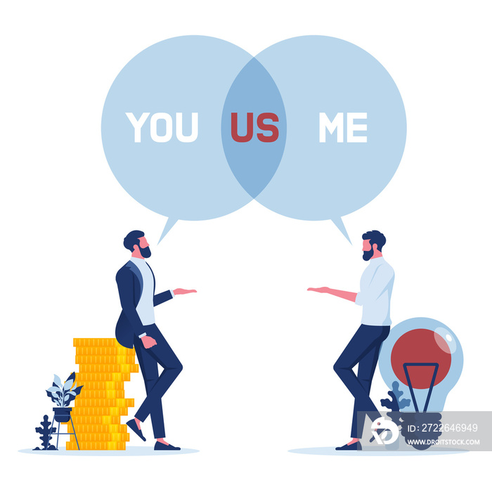 you and me are us concept of teamwork relationship spirit collaboration community, business relationship and teamwork concept