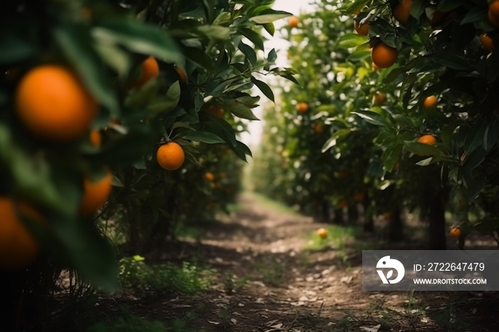 Ripe Oranges in Orange Orchard