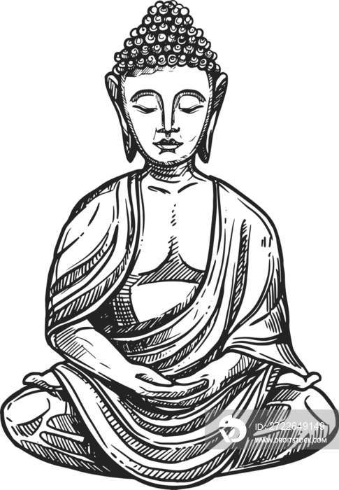 Buddha meditation, Buddhism religion symbol sketch