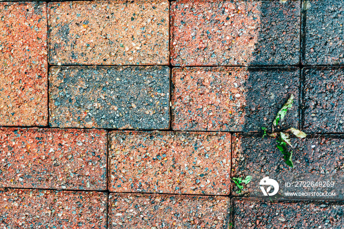 Cleaning of tiles in the garden with pressure washer