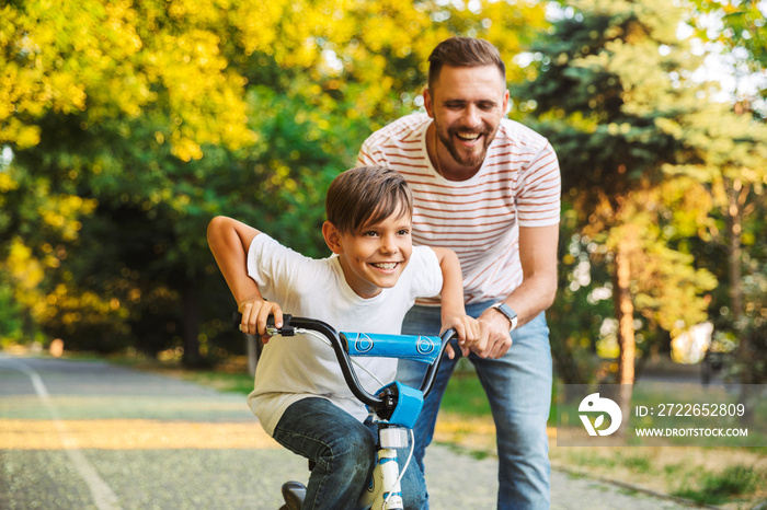 Excited father and his son