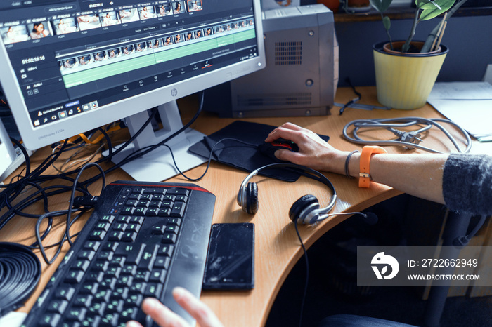 Hands Of A Young Girl On The Keyboard And Mouse Processing Video