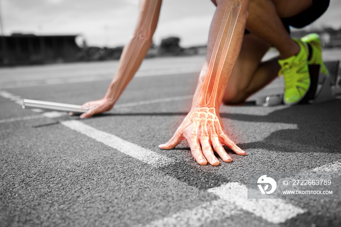 Highlighted bones of man about to race