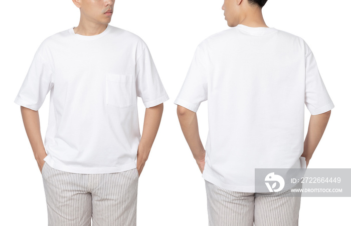 Young man in oversize T shirt mockup isolated on white background with clipping path.