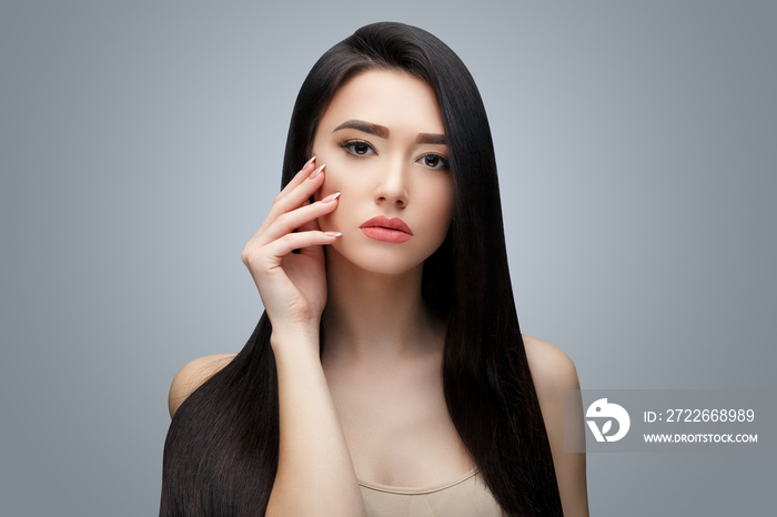 Brunette asian girl with long straight hair