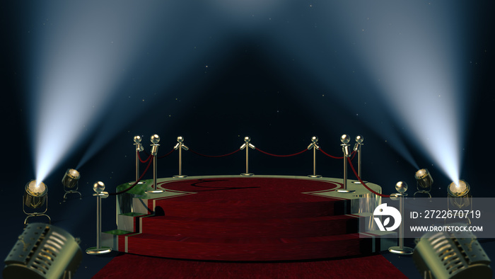 Award Stand with red carpet. 3d rendering.