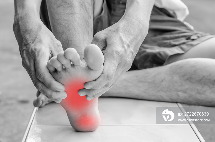 Pain in the foot. Massage of male feet. Pedicures.