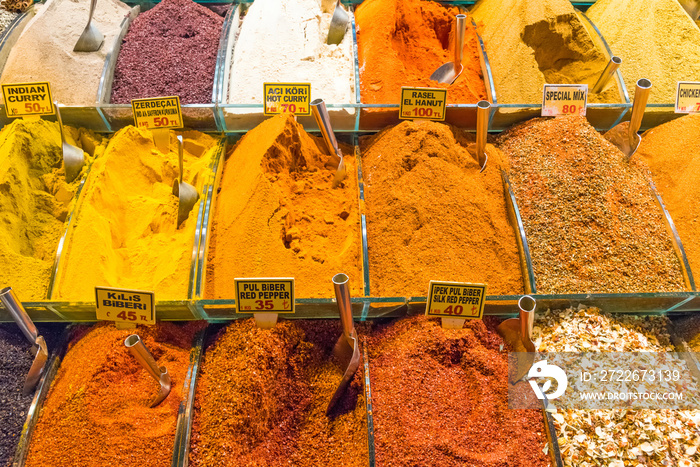 Spices at a market in Istanbul, Turkey