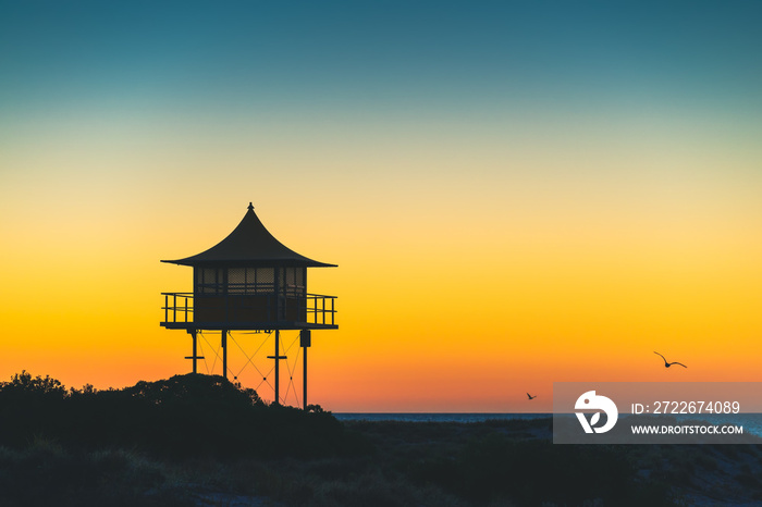 Semaphore surf life saving tower at sunset