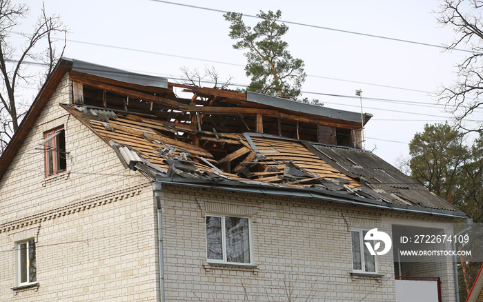 Private house roof destroyed by the military missile