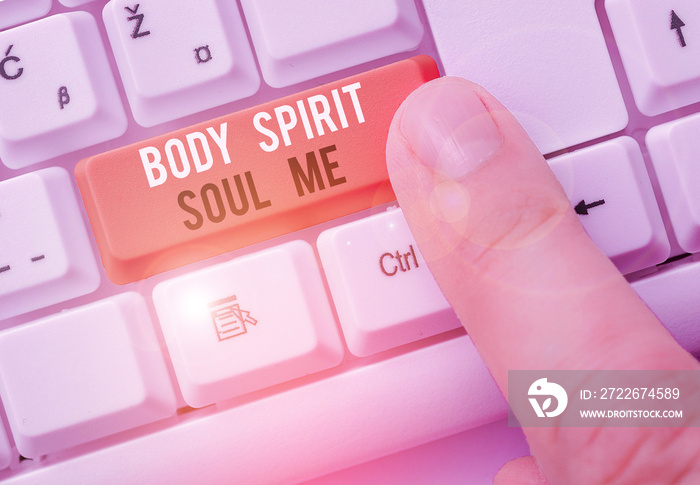 Text sign showing Body Spirit Soul Me. Business photo showcasing Personal Balance Therapy Conciousness state of mind