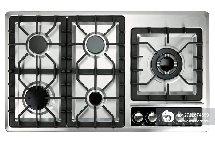 Steel stove on white background.top view