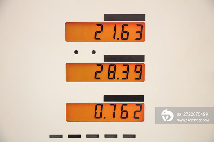 Fuel prices sign at the service station.