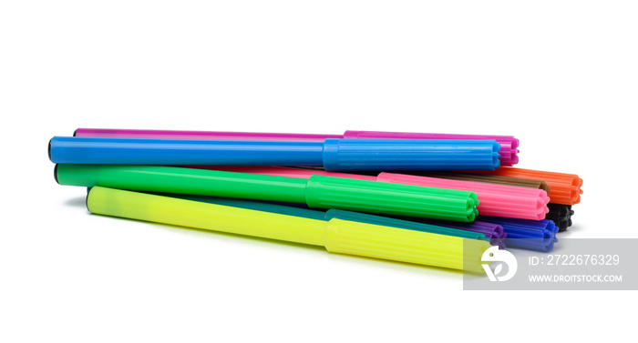 Stack of multicolored felt-tip pens isolated on white background