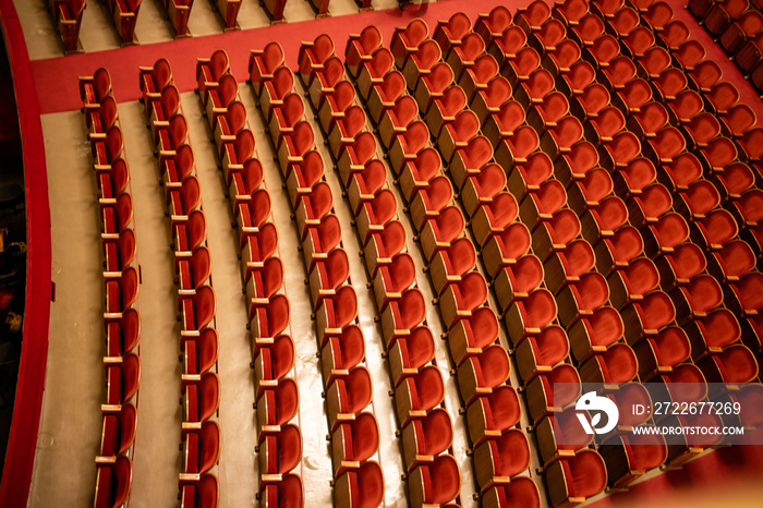 The empty parterre in the concert hall of Vienna State Opera auditorium.