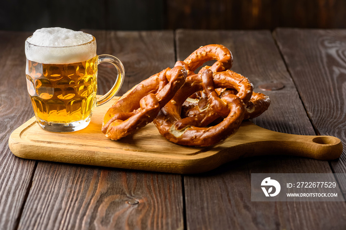 traditional mug of beer and pretzels