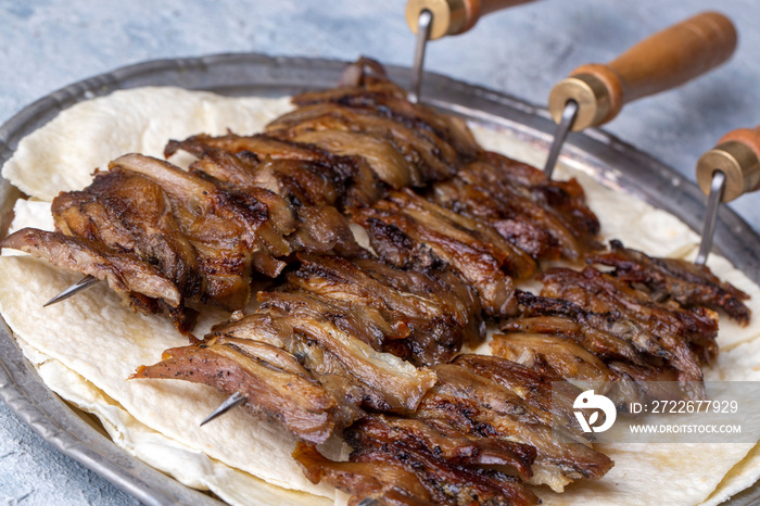 Traditional delicious Turkish food; Oltu cag kebabi, doner grilled kebab from Erzurum cuisine