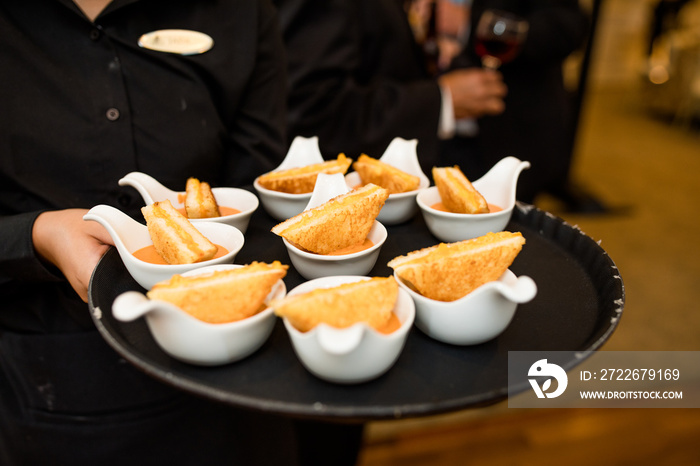 Mini Grilled Cheese Sandwiches with Tomato Soup Passed Horderves