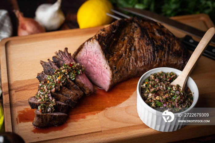 grilled tri tip steak with chimichurri sauce