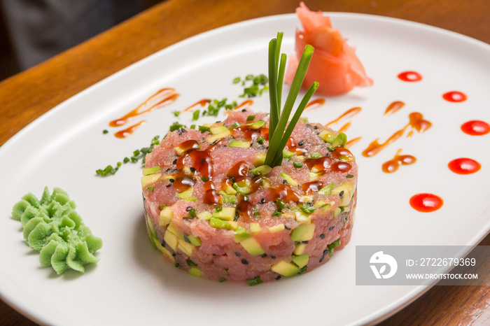 Salmon tartare with wasabi and avocado