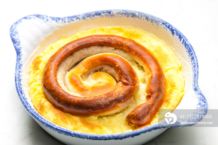 sausage baked with mashed potatoes