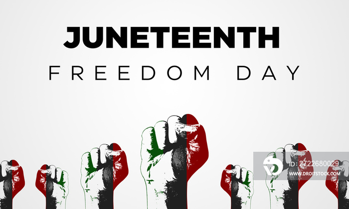 Honoring Juneteenth Freedom Day Banner with Fists in a row. Abstract freedom celebration backdrop design