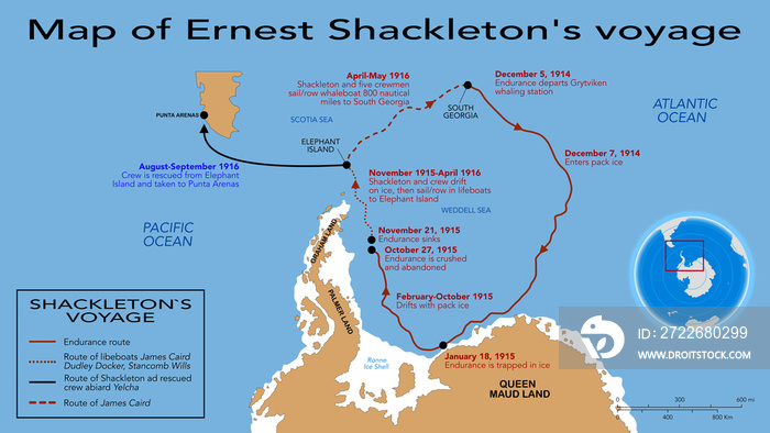 Map of Shackleton’s incredible voyage of polar exploration in 1914