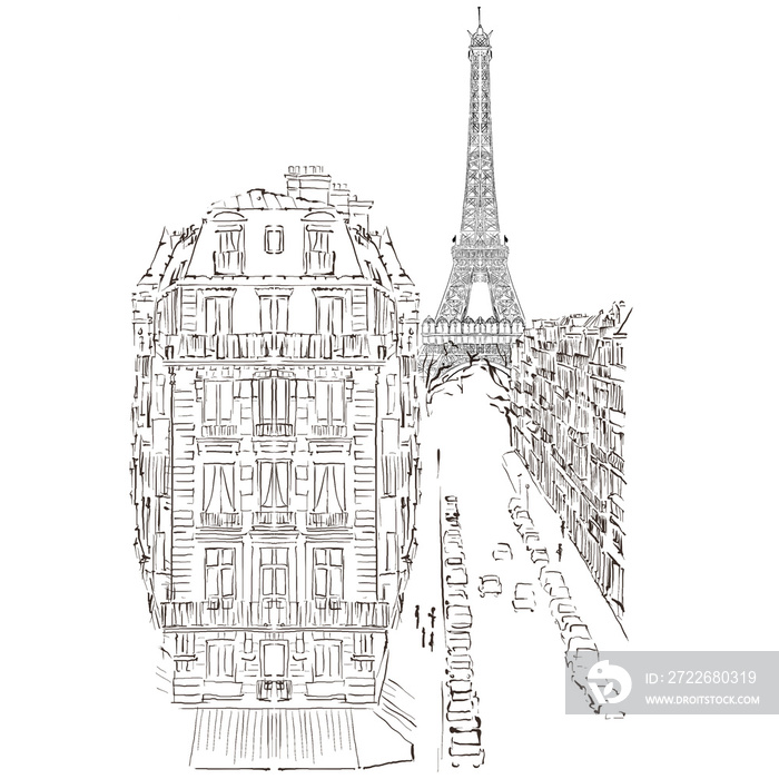 Paris.Urban Illustration for coloring. Background.City. Line style