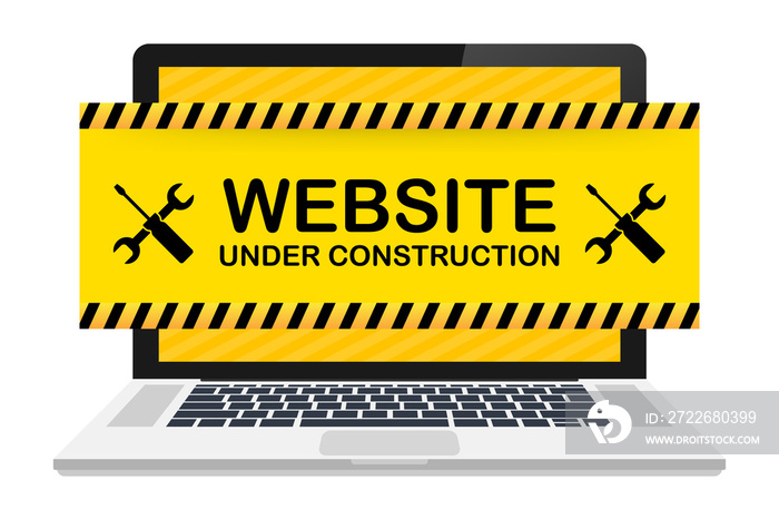 Website Under construction sign on laptop.  illustration for website.