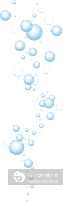 Realistic fizzing flow of air underwater bubbles in water, soda, sea. Foam bubbles.