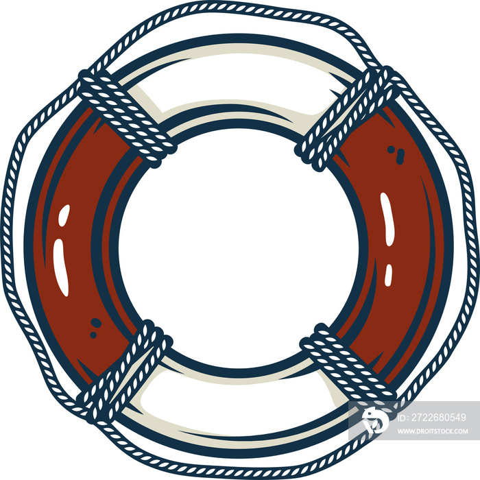 Lifebuoy. Life preserver in the shape of a ring with rope, protect support insurance security equipment.