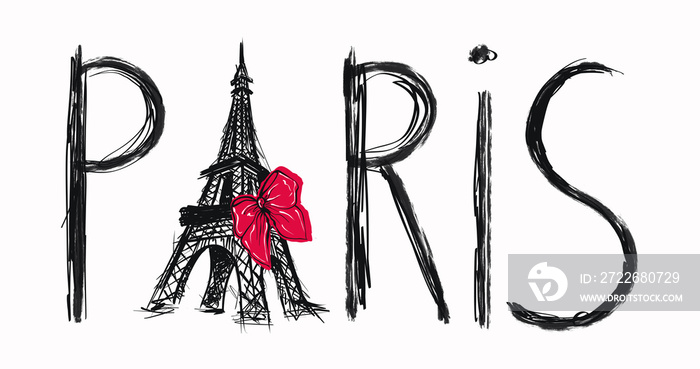 lettering paris with eiffel tower isolated, fashion iilustration