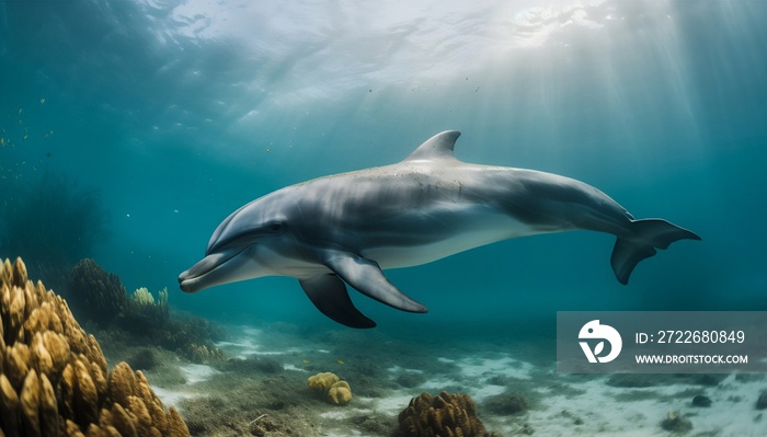 Underwater Dolphin in Turquoise Water