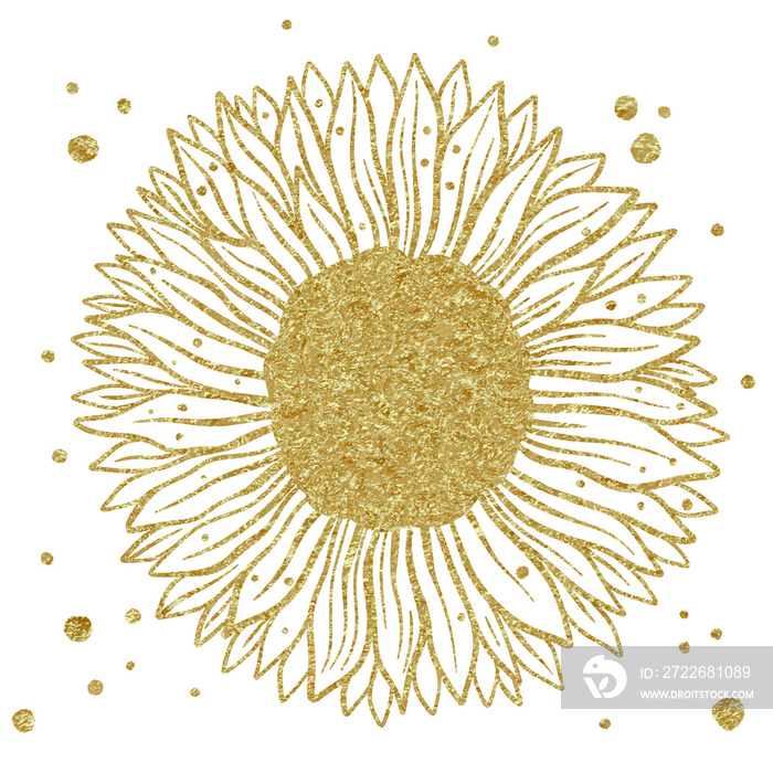 Sun flower line art with gold ink