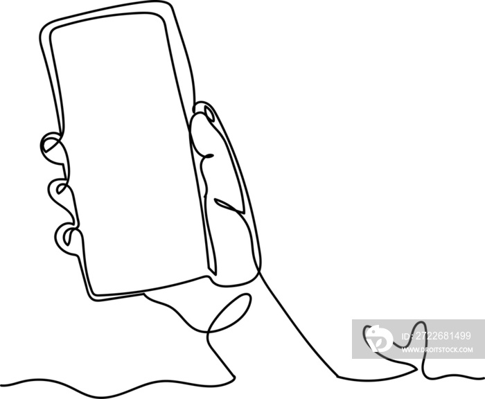 Continuous one line drawing of of hand holding smartphone