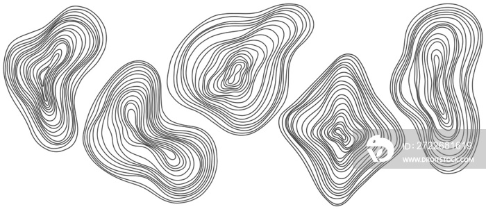 Abstract tree rings. Png topographic map concept for background. Thin black lines on white.