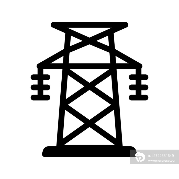 Electric power line tower sign. High voltage power line transmission icon.