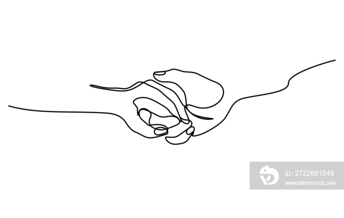 two hands holding in continuous line drawing minimalism style