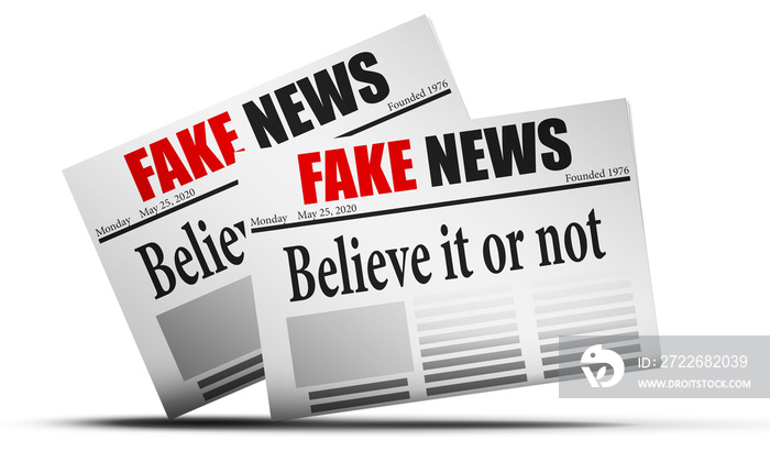 3d rendering of a mockup of fake news newspapers isolated on a white background