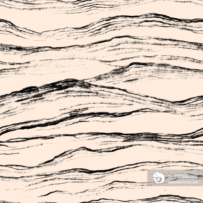 Hand drawn seamless striped pattern. Beige and black grunge texture drawn with pencil. Horizontal shabby lines