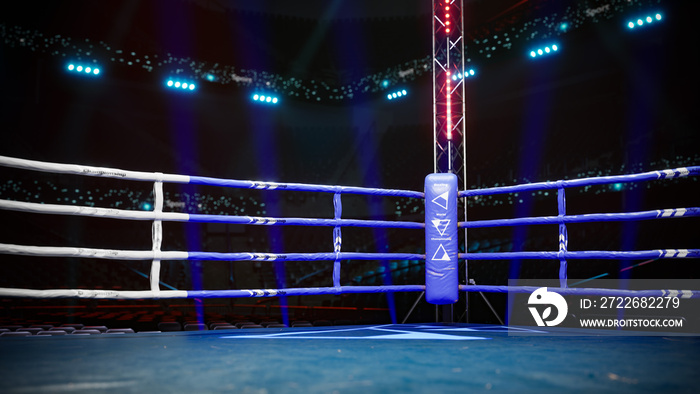 Empty boxing arena waiting new round 3d render illustration