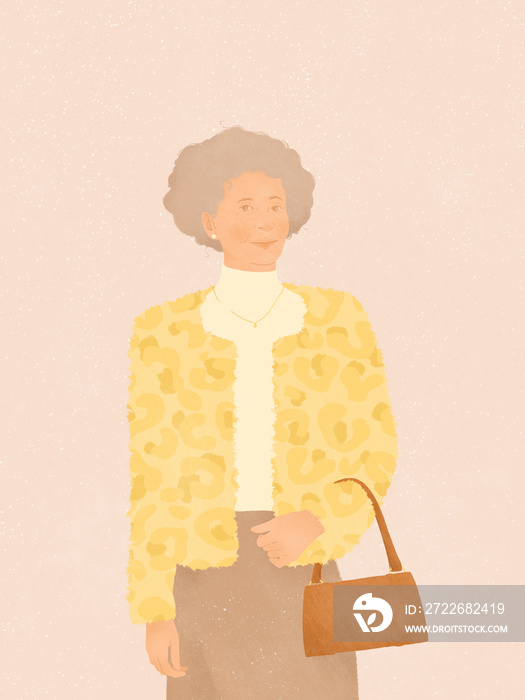 smiling stylish elegant middle aged lady wearing fashionable clothes