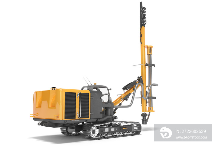 Construction machinery drilling crawler rotary rig orange 3D rendering on white background with shadow