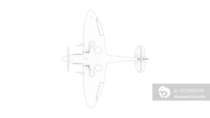 3d rendering multiple technical drawing views of a Spitfire